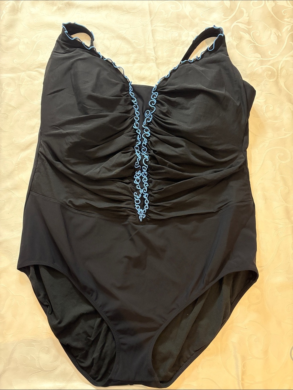 Profile By Gottex Black One-Piece Swimsuit with Light Blue Trim - ladies curve